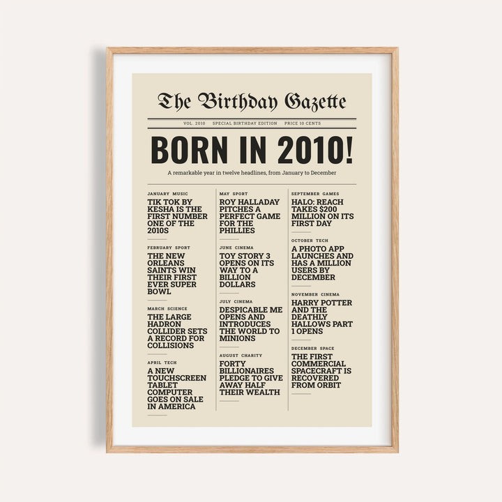 2010 print styled as a newspaper front page on a plain warm wall