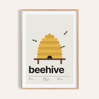 Beehive print shown on a plain warm cream wall