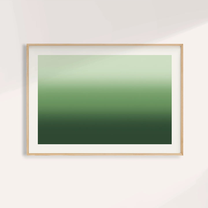 Forest green wall art with soft horizontal fields from pale to deep green