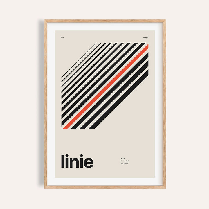 Diagonal black lines print shown on a plain warm wall