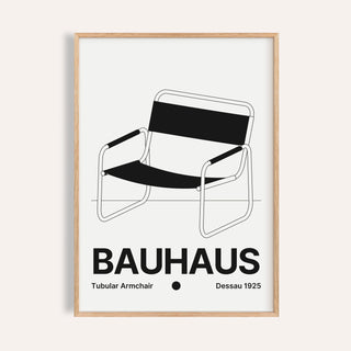Armchair print of a tubular steel armchair with a black sling seat and BAUHAUS wordmark