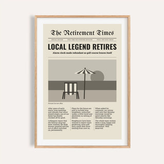 Retirement Times newspaper print shown on a plain warm cream wall