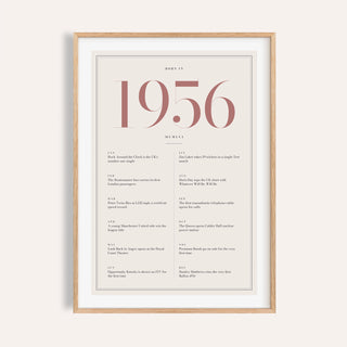 1956 year print with dusty rose numerals on cream on a plain warm wall