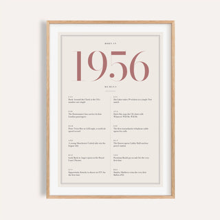 1956 year print with dusty rose numerals on cream on a plain warm wall