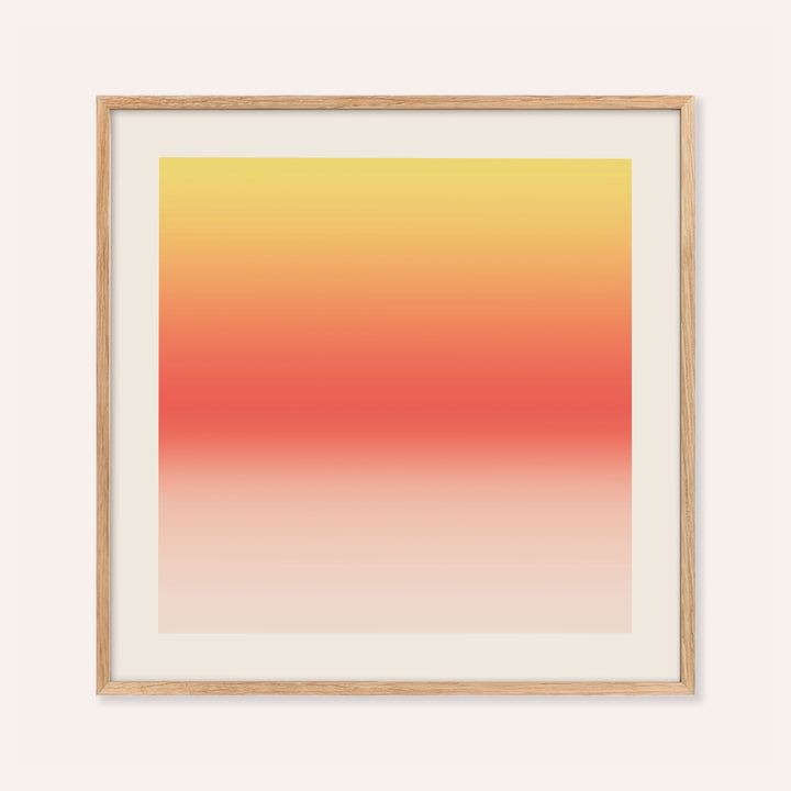 Lemon sunset print fading from lemon yellow into a coral band and blush
