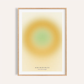 Golden yellow aura print shown on a plain warm wall