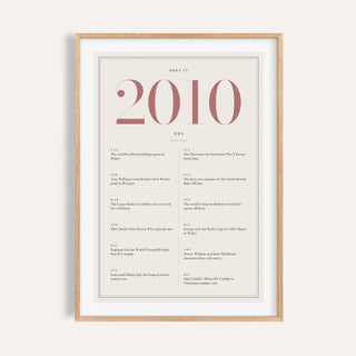 2010 year print with dusty rose numerals on cream on a plain warm wall