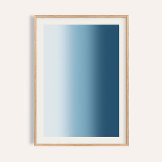 Dark blue wall art with soft vertical fields of ice white, sky blue and deep blue