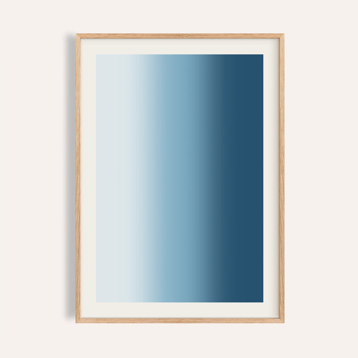 Dark blue wall art with soft vertical fields of ice white, sky blue and deep blue