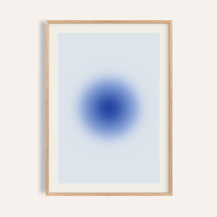 Blue aura poster with a glowing cobalt orb on a pale ice blue sheet