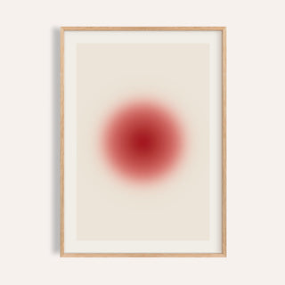Orb print with a soft cherry red orb on a tall warm cream sheet