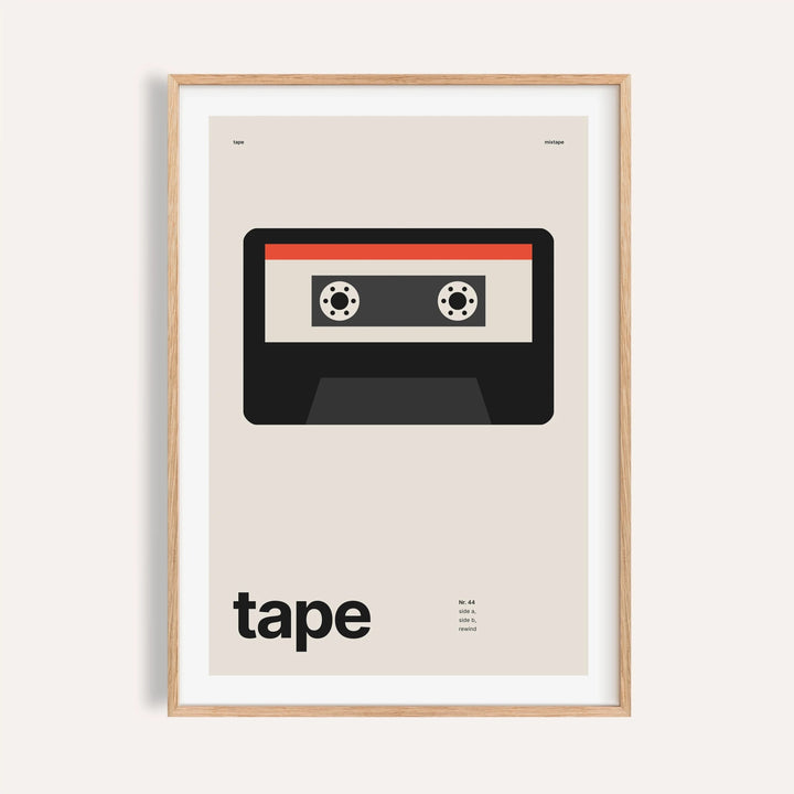 Cassette tape print shown on a plain warm wall