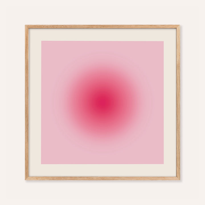 Hot pink wall art with a glowing pink aura orb on a candy pink square