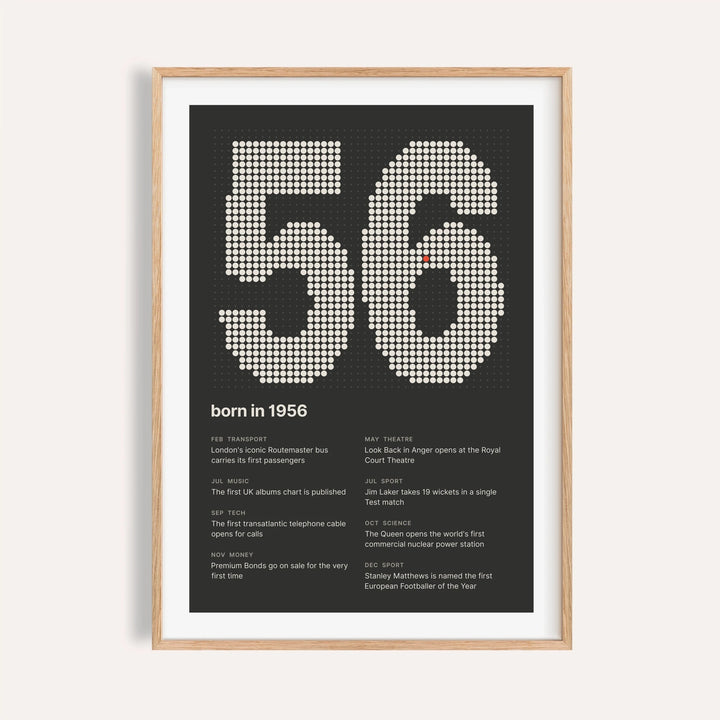 1956 print with the year built from cream dots on a plain warm wall