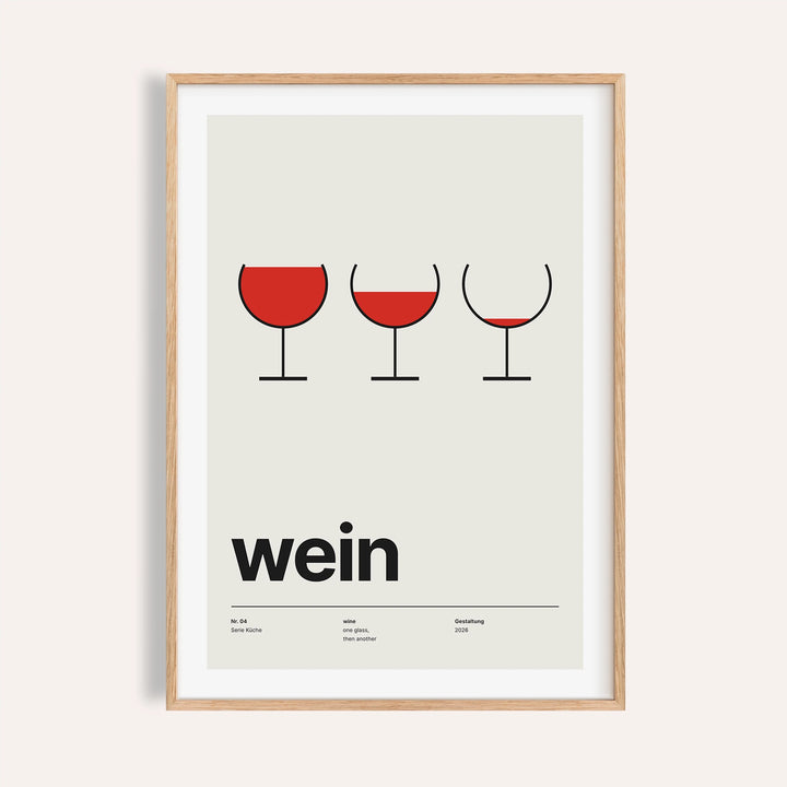 Three emptying wine glasses print shown on a plain warm wall