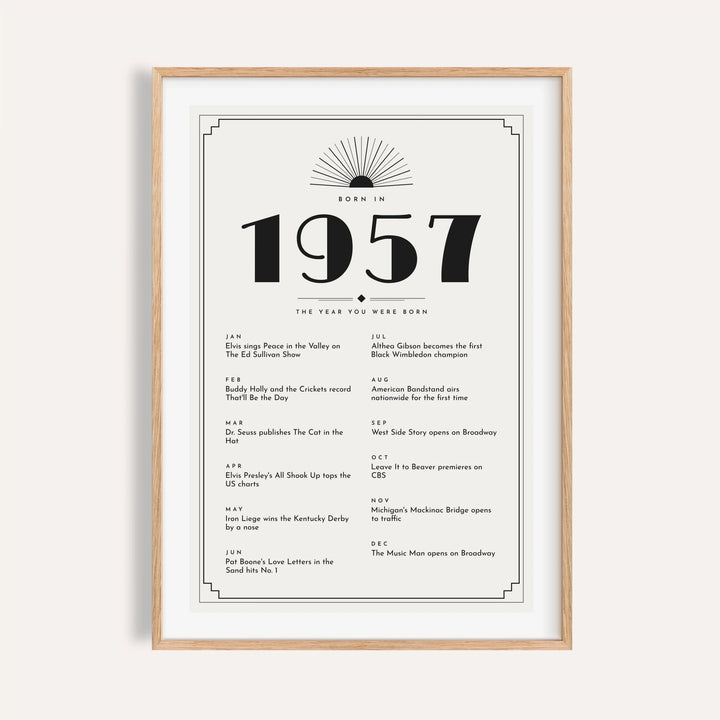 1957 Art Deco print in black on white on a plain warm wall