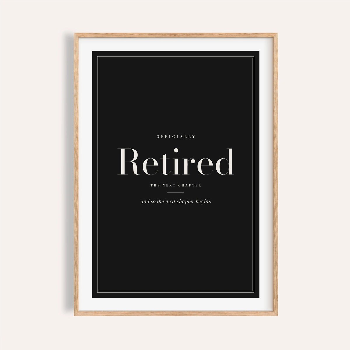Officially retired black print shown on a plain warm cream wall