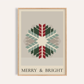 Quilt snowflake Christmas print shown on a plain warm wall