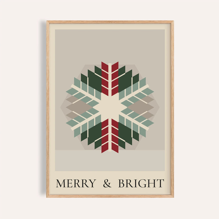 Quilt snowflake Christmas print shown on a plain warm wall