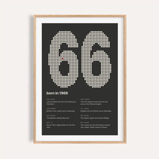 1966 print with the year built from cream dots on a plain warm wall