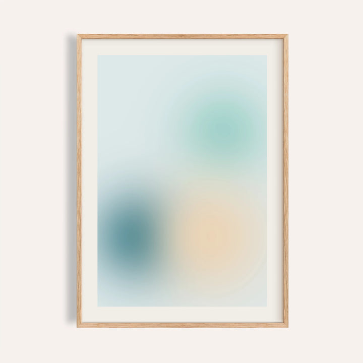Teal wall art with soft clouds of deep teal, aqua and sand on pale aqua