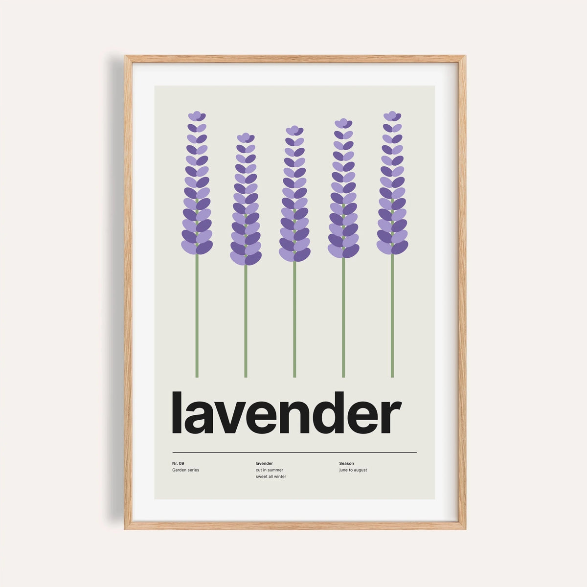 Lavender spikes wall art shown on a plain warm cream wall