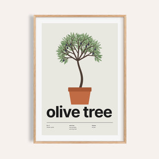 Potted olive tree print shown on a plain warm cream wall