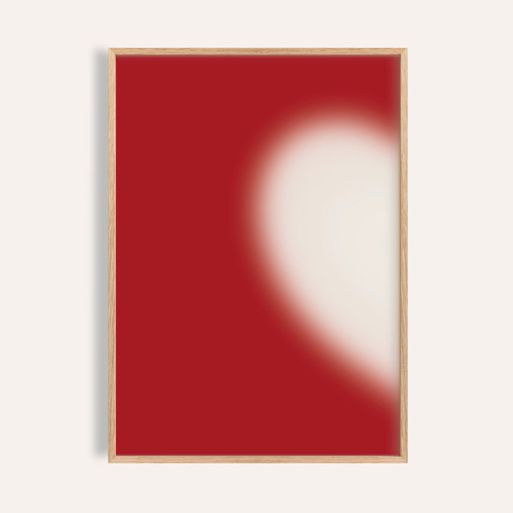 Cream heart left half print with a soft glowing cream heart on cherry red