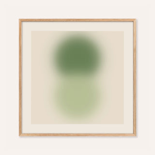 Sage and olive print with an olive orb stacked above a pale sage orb
