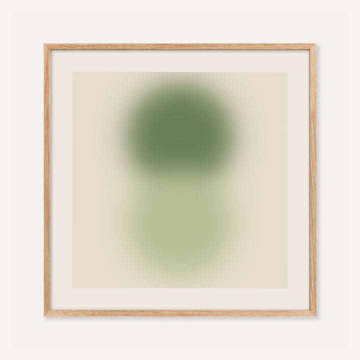 Sage and olive print with an olive orb stacked above a pale sage orb