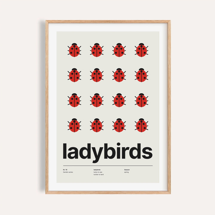 Ladybird poster shown on a plain warm cream wall