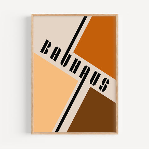 Geometric Bauhaus art print in warm neutral tones, perfect for modern home decor