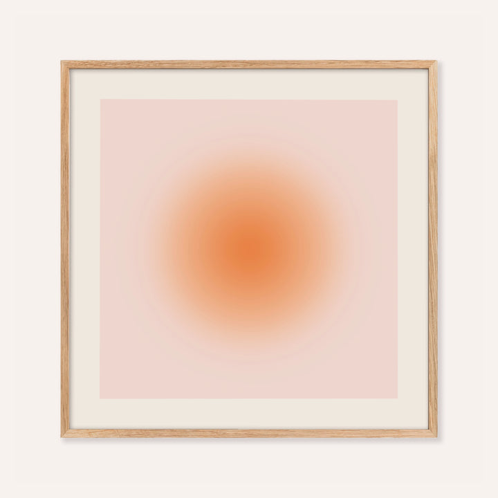 Apricot print with a soft orange orb fading into a pale blush square