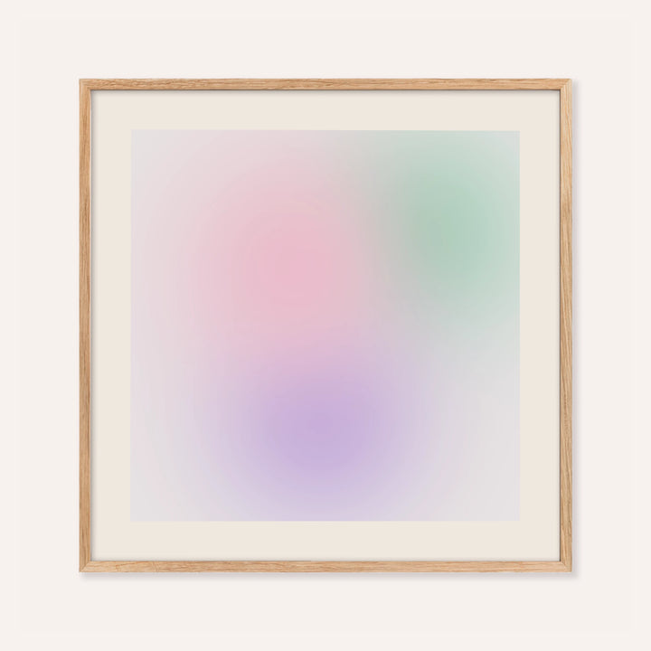 Danish pastel print with soft clouds of mint, lilac and pink on pale grey
