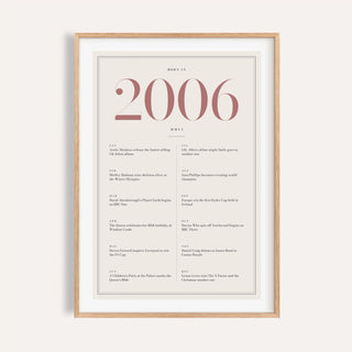 2006 year print with dusty rose numerals on cream on a plain warm wall