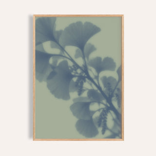 sage ginkgo print showing ginkgo in soft focus on soft sage green