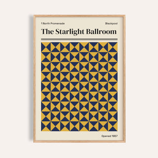 Blackpool print of The Starlight Ballroom with gold and navy bowtie triangles