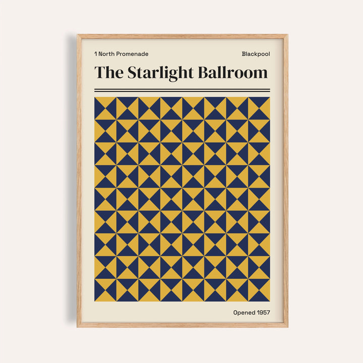 Blackpool print of The Starlight Ballroom with gold and navy bowtie triangles