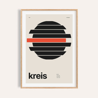 Black circle in horizontal slices print shown on a plain warm wall
