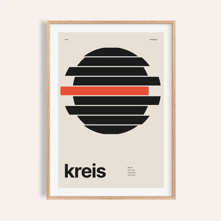 Black circle in horizontal slices print shown on a plain warm wall