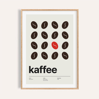 Coffee bean grid kitchen print shown on a plain warm wall