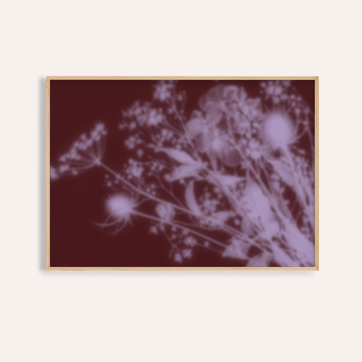 burgundy dried flowers print showing dried flowers in soft focus on deep burgundy