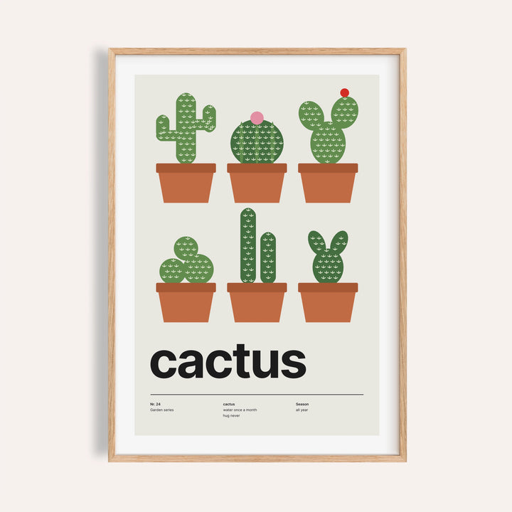 Cacti print shown on a plain warm cream wall