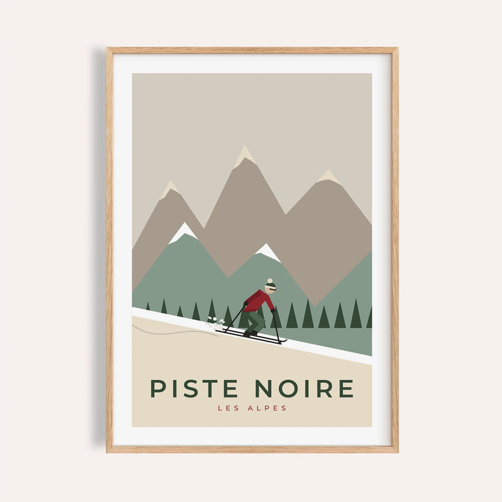 Retro alpine skier print shown on a plain warm wall