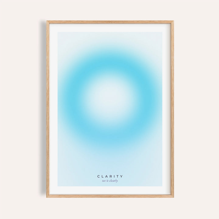 Pale cyan aura print shown on a plain warm wall