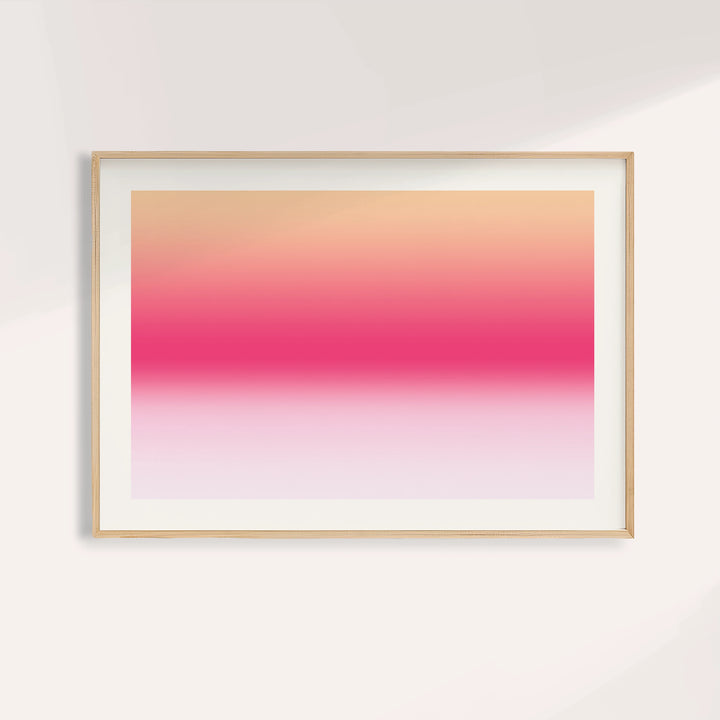 Pink sunrise print fading from soft peach into a hot pink band