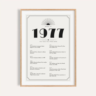 1977 Art Deco print in black on white on a plain warm wall