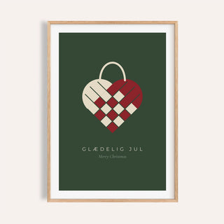 Woven paper heart Christmas print shown on a plain warm wall