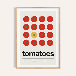 Swiss style tomato print shown on a plain warm cream wall