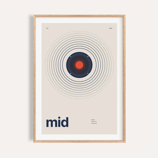 Mid range speaker with rings print shown on a plain warm wall